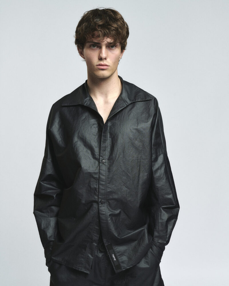 BLACK COATED LINEN SHIRT