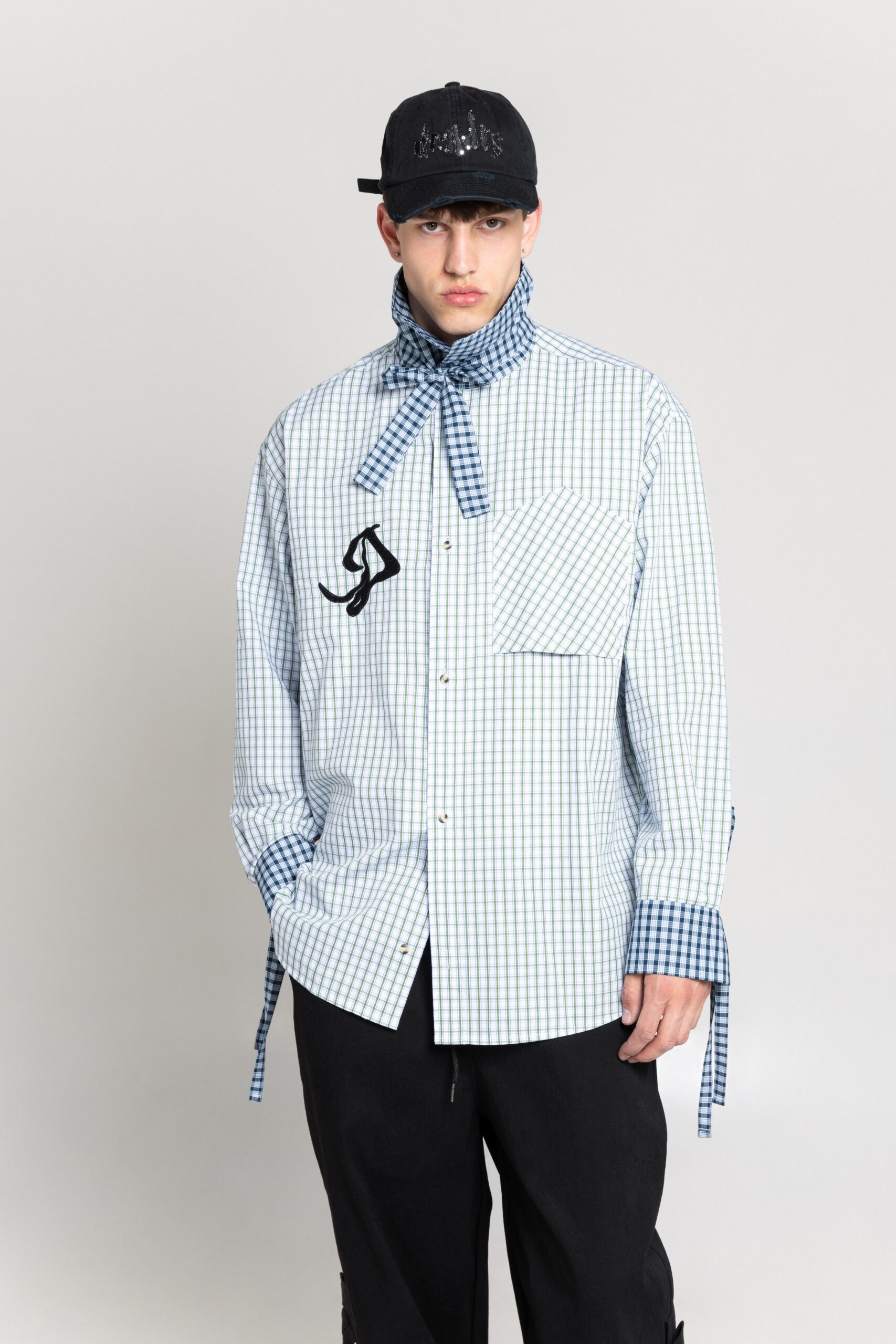 CHECKED BOXY SHIRT in green / blue